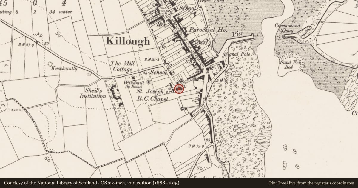 Ordnance Survey six-inch map, 2nd edition (1888–1915) covering the location of St. Joseph'S R C CHURCH, Newry, Mourne and Down, with a pin at the register's coordinates
