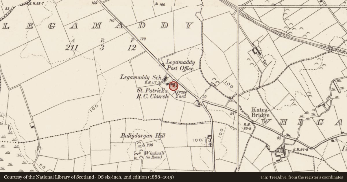Ordnance Survey six-inch map, 2nd edition (1888–1915) covering the location of St. Patrick'S R C CHURCH, Newry, Mourne and Down, with a pin at the register's coordinates