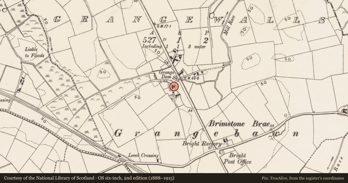 Ordnance Survey six-inch map, 2nd edition (1888–1915) covering the location of Grange Bawn House, Newry, Mourne and Down, with a pin at the register's coordinates