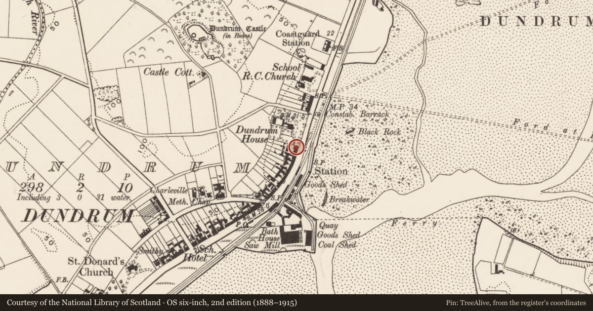 Ordnance Survey six-inch map, 2nd edition (1888–1915) covering the location of 53 Main St., Newry, Mourne and Down, with a pin at the register's coordinates