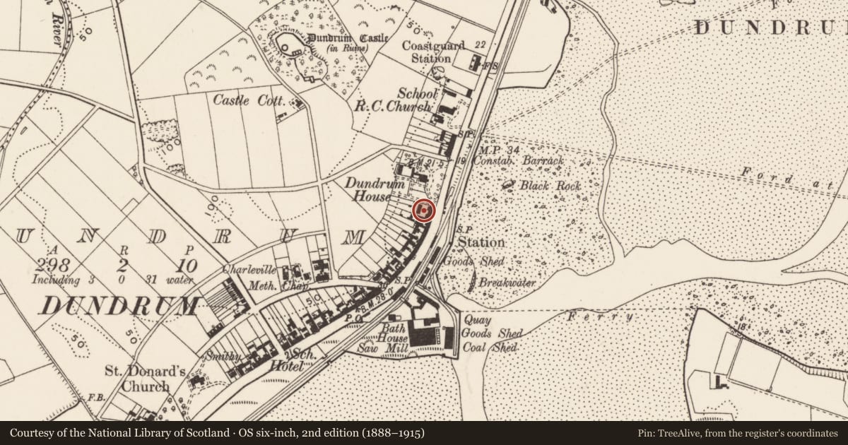 Ordnance Survey six-inch map, 2nd edition (1888–1915) covering the location of 57 Main St., Newry, Mourne and Down, with a pin at the register's coordinates