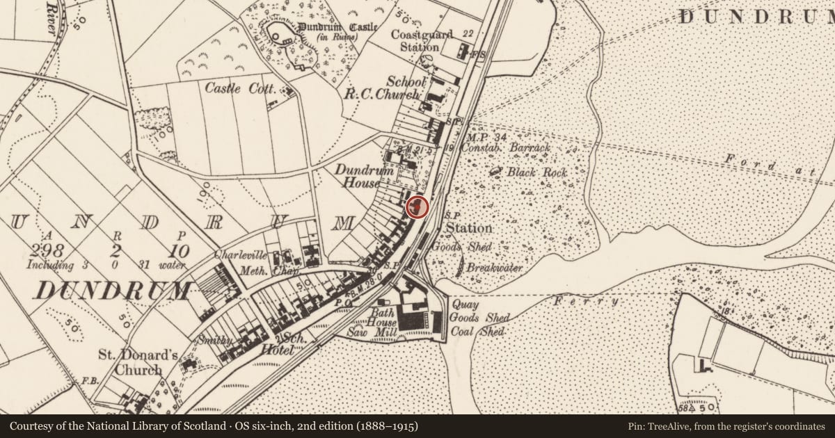 Ordnance Survey six-inch map, 2nd edition (1888–1915) covering the location of 59-61 Main St., Newry, Mourne and Down, with a pin at the register's coordinates