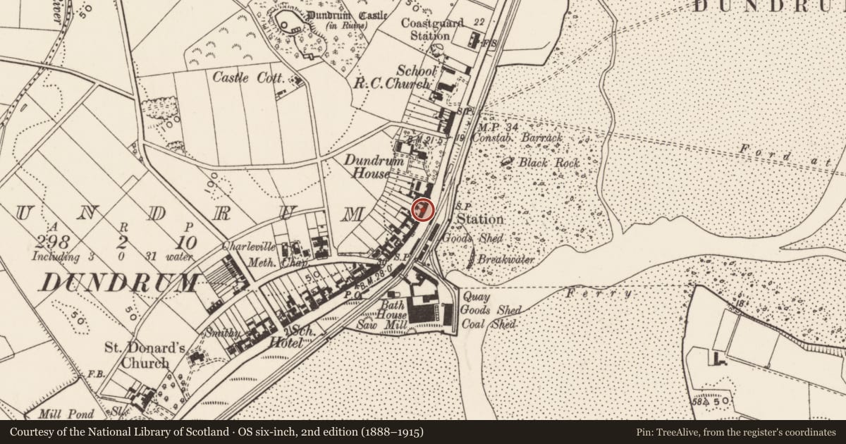 Ordnance Survey six-inch map, 2nd edition (1888–1915) covering the location of 67 Main St., Newry, Mourne and Down, with a pin at the register's coordinates