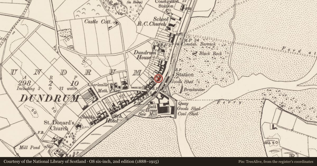Ordnance Survey six-inch map, 2nd edition (1888–1915) covering the location of 81 Main St., Newry, Mourne and Down, with a pin at the register's coordinates