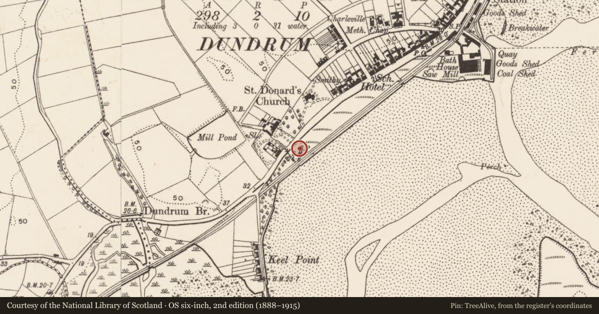 Ordnance Survey six-inch map, 2nd edition (1888–1915) covering the location of 88 Main St., Newry, Mourne and Down, with a pin at the register's coordinates
