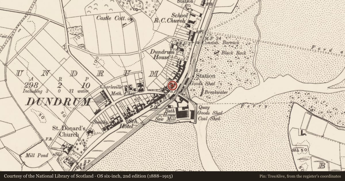 Ordnance Survey six-inch map, 2nd edition (1888–1915) covering the location of 89 Main St., Newry, Mourne and Down, with a pin at the register's coordinates