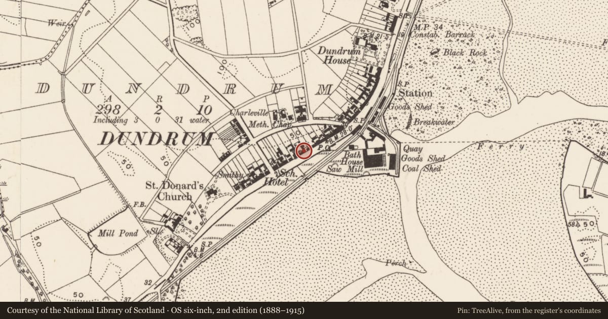 Ordnance Survey six-inch map, 2nd edition (1888–1915) covering the location of 133 Main St., Newry, Mourne and Down, with a pin at the register's coordinates
