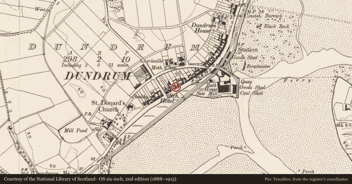 Ordnance Survey six-inch map, 2nd edition (1888–1915) covering the location of 139-141 Main St., Newry, Mourne and Down, with a pin at the register's coordinates