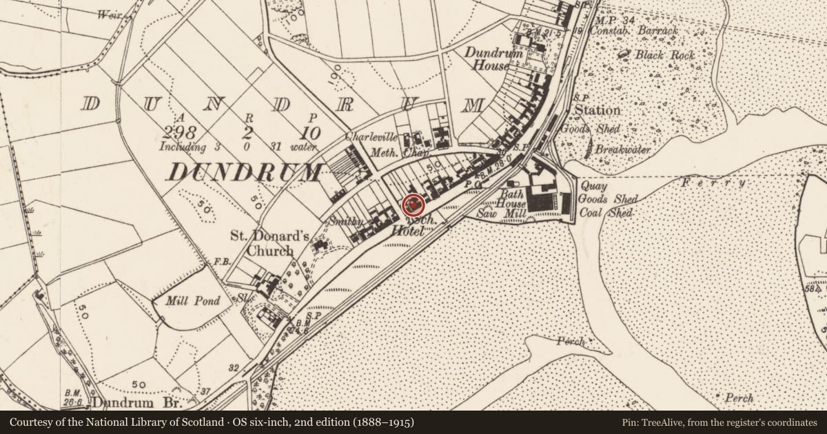 Ordnance Survey six-inch map, 2nd edition (1888–1915) covering the location of 149 Main St., Newry, Mourne and Down, with a pin at the register's coordinates
