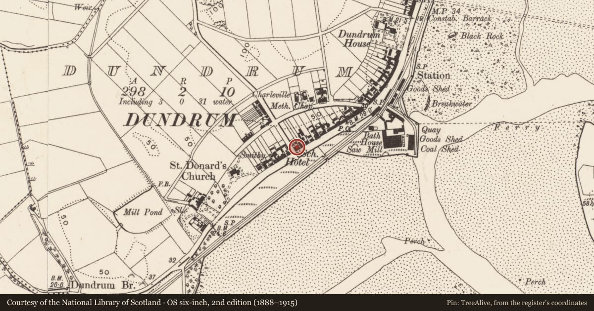 Ordnance Survey six-inch map, 2nd edition (1888–1915) covering the location of Former Northern Bank, Newry, Mourne and Down, with a pin at the register's coordinates