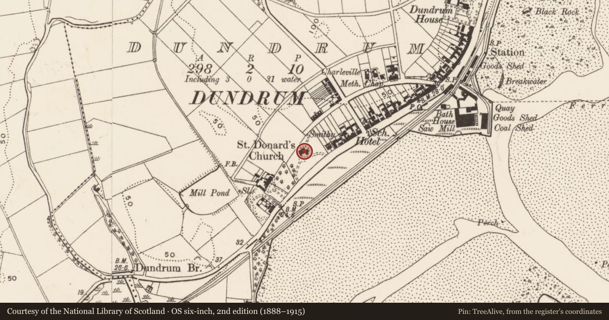 Ordnance Survey six-inch map, 2nd edition (1888–1915) covering the location of St. Donard'S C of I CHURCH, Newry, Mourne and Down, with a pin at the register's coordinates