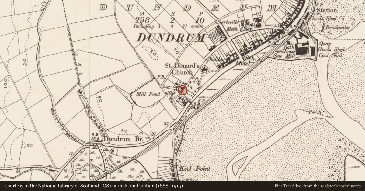 Ordnance Survey six-inch map, 2nd edition (1888–1915) covering the location of The Lodge, Newry, Mourne and Down, with a pin at the register's coordinates
