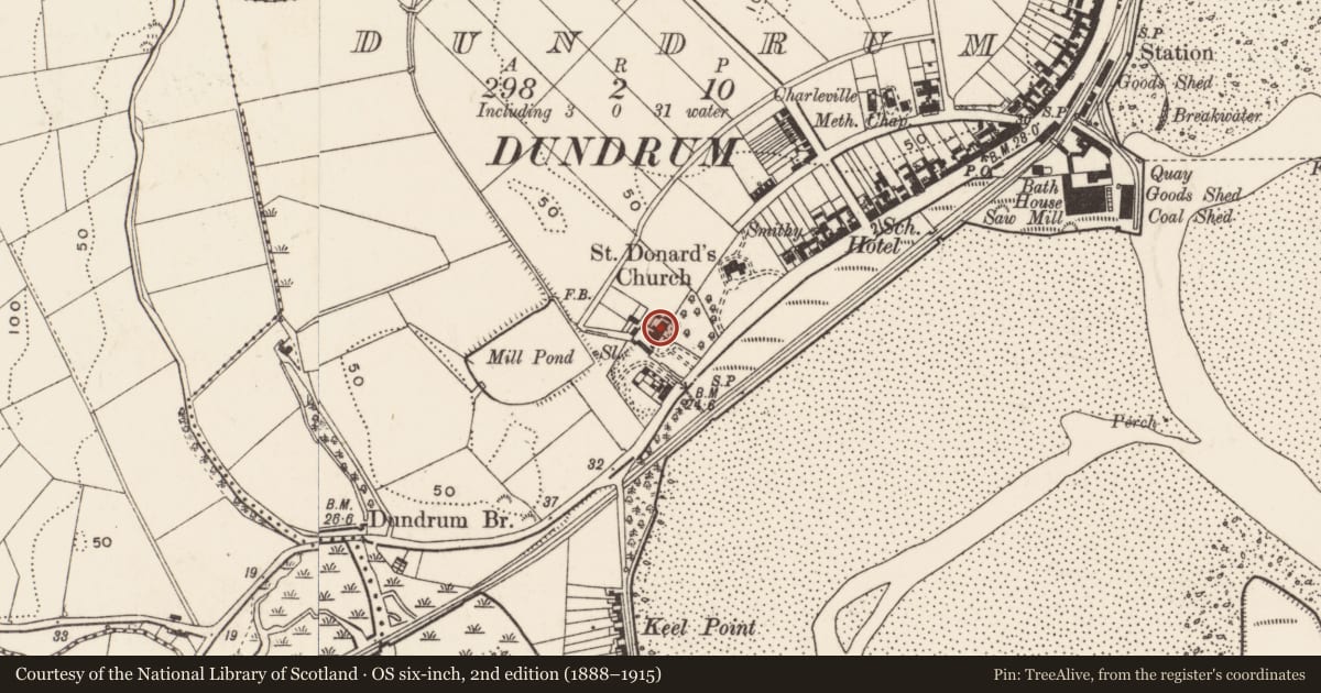 Ordnance Survey six-inch map, 2nd edition (1888–1915) covering the location of Manor House, Newry, Mourne and Down, with a pin at the register's coordinates