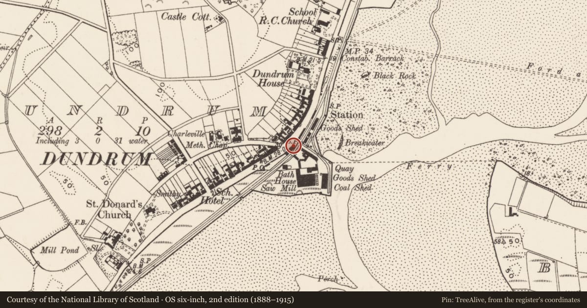 Ordnance Survey six-inch map, 2nd edition (1888–1915) covering the location of 6 Main St., Newry, Mourne and Down, with a pin at the register's coordinates