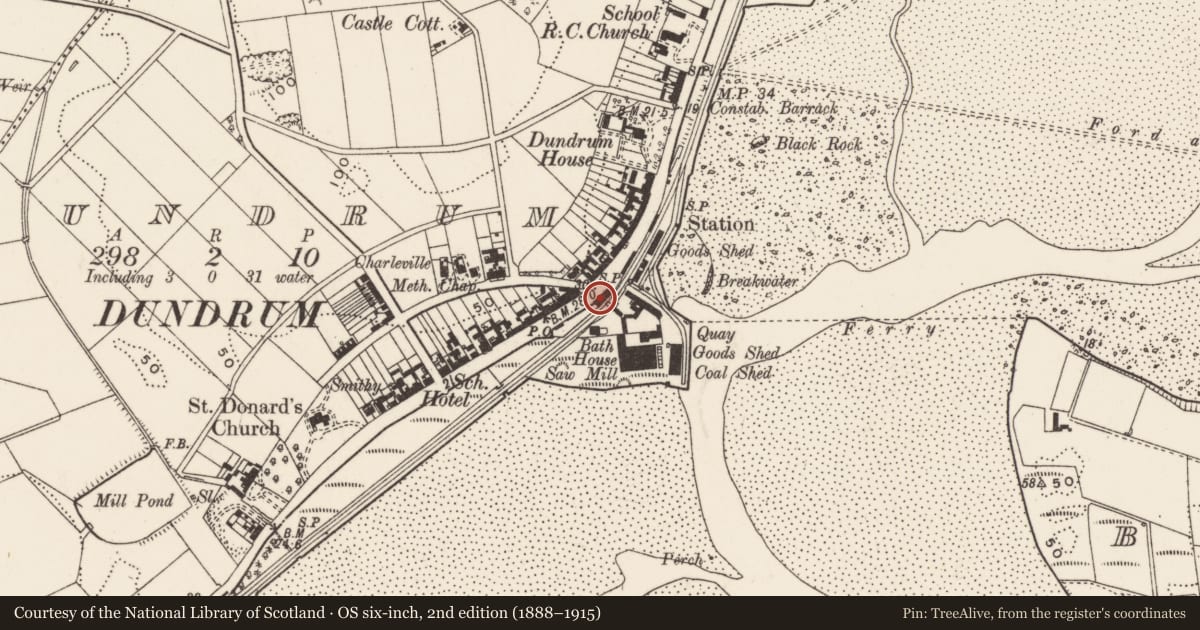 Ordnance Survey six-inch map, 2nd edition (1888–1915) covering the location of 10 Main St., Newry, Mourne and Down, with a pin at the register's coordinates