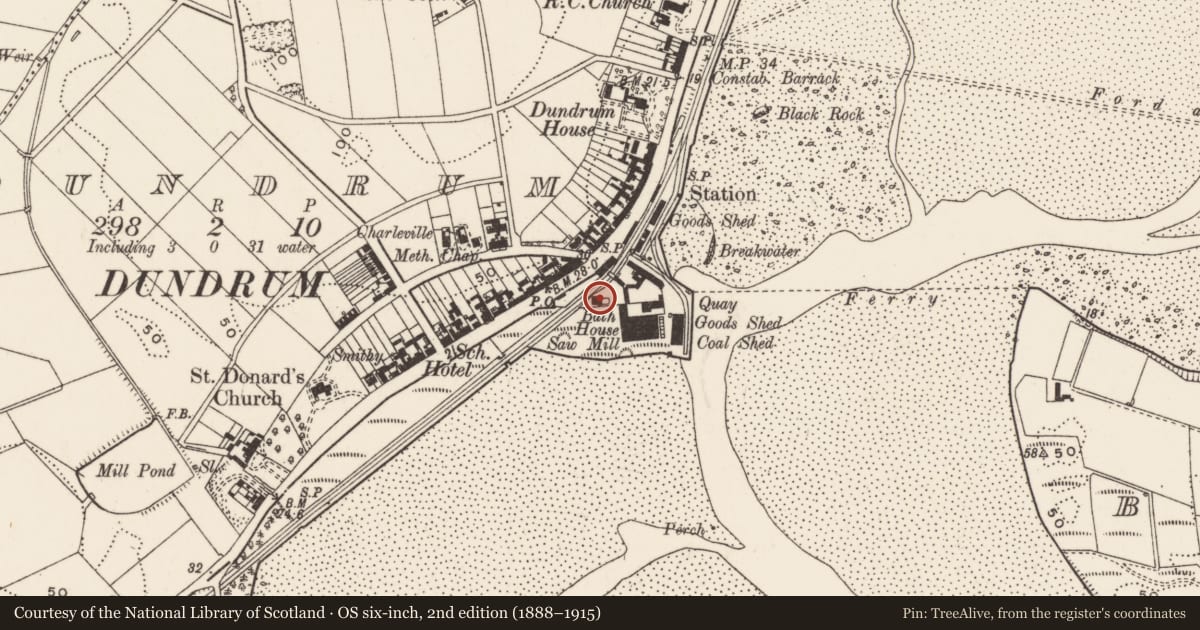Ordnance Survey six-inch map, 2nd edition (1888–1915) covering the location of Bath House, Newry, Mourne and Down, with a pin at the register's coordinates