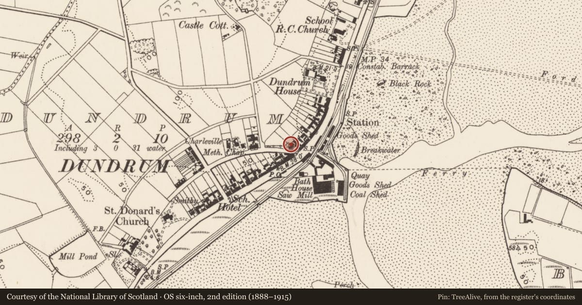 Ordnance Survey six-inch map, 2nd edition (1888–1915) covering the location of Clock House, Newry, Mourne and Down, with a pin at the register's coordinates