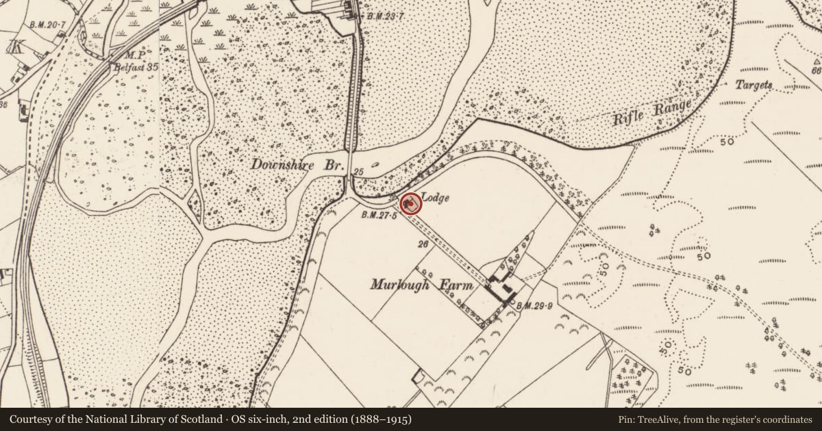 Ordnance Survey six-inch map, 2nd edition (1888–1915) covering the location of LODGE, Newry, Mourne and Down, with a pin at the register's coordinates