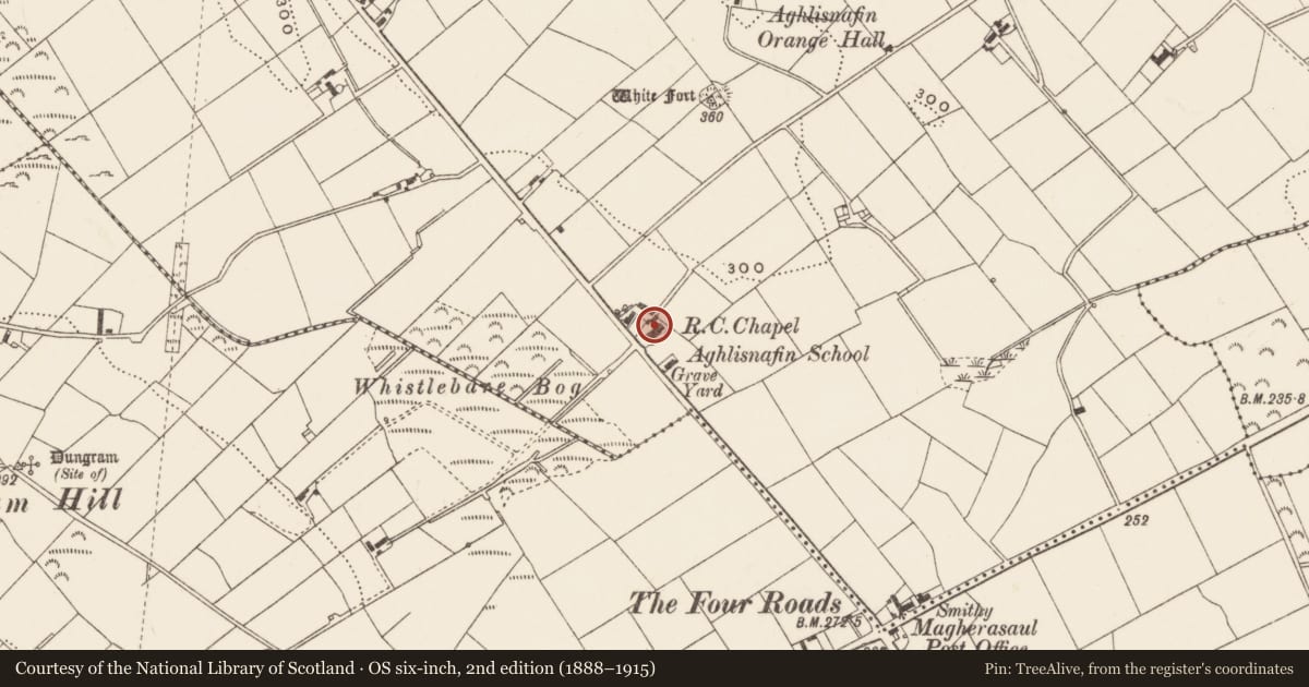 Ordnance Survey six-inch map, 2nd edition (1888–1915) covering the location of R C Church Of The Immaculate Conception, Newry, Mourne and Down, with a pin at the register's coordinates