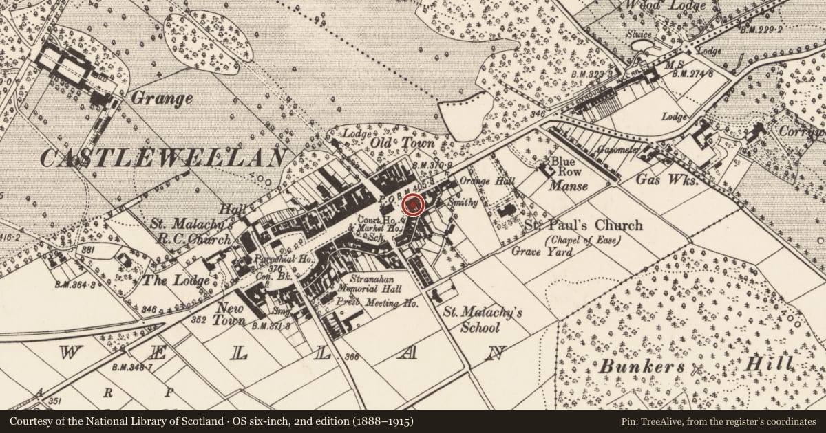 Ordnance Survey six-inch map, 2nd edition (1888–1915) covering the location of Las Vegas And The Pheasant Inn, Newry, Mourne and Down, with a pin at the register's coordinates