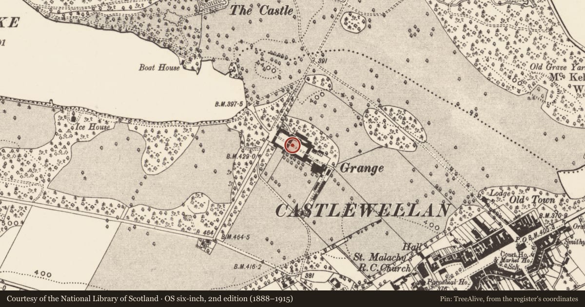 Ordnance Survey six-inch map, 2nd edition (1888–1915) covering the location of The Grange, Newry, Mourne and Down, with a pin at the register's coordinates