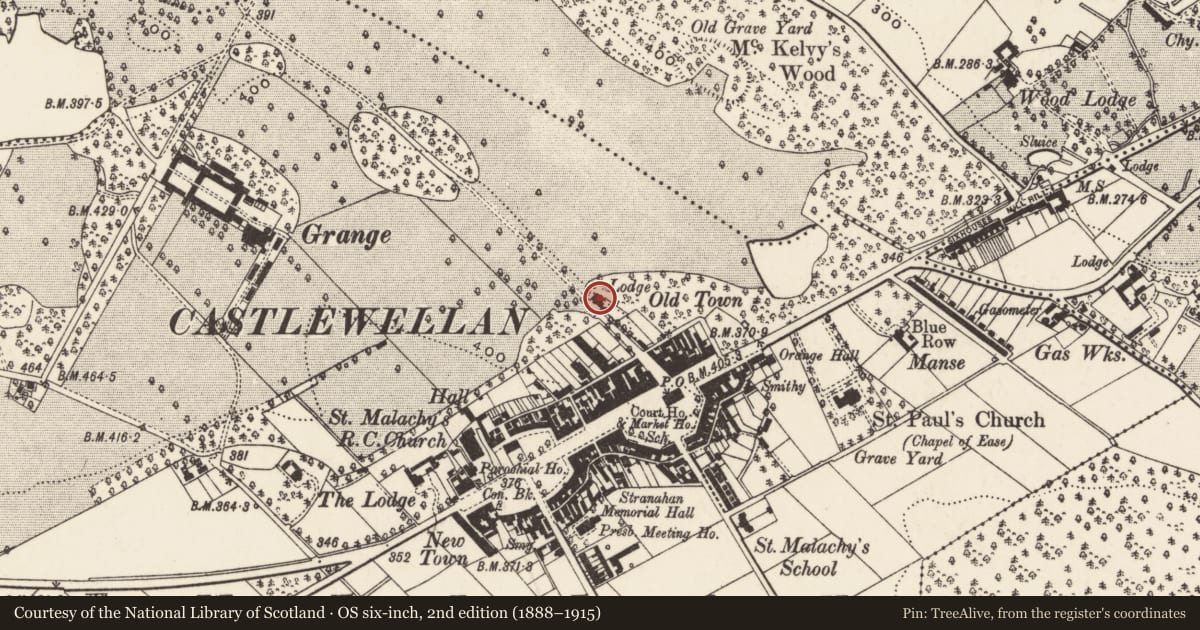 Ordnance Survey six-inch map, 2nd edition (1888–1915) covering the location of Gate Lodge, Newry, Mourne and Down, with a pin at the register's coordinates