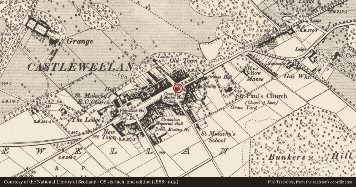 Ordnance Survey six-inch map, 2nd edition (1888–1915) covering the location of Court House (Market House), Newry, Mourne and Down, with a pin at the register's coordinates