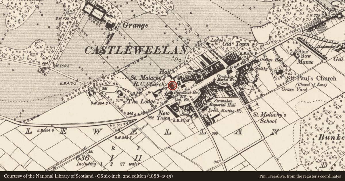 Ordnance Survey six-inch map, 2nd edition (1888–1915) covering the location of St. Malachy'S R C CHURCH, Newry, Mourne and Down, with a pin at the register's coordinates