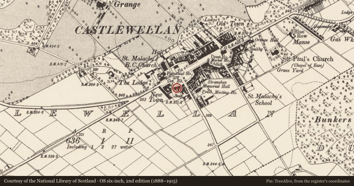 Ordnance Survey six-inch map, 2nd edition (1888–1915) covering the location of Northern Bank, Newry, Mourne and Down, with a pin at the register's coordinates