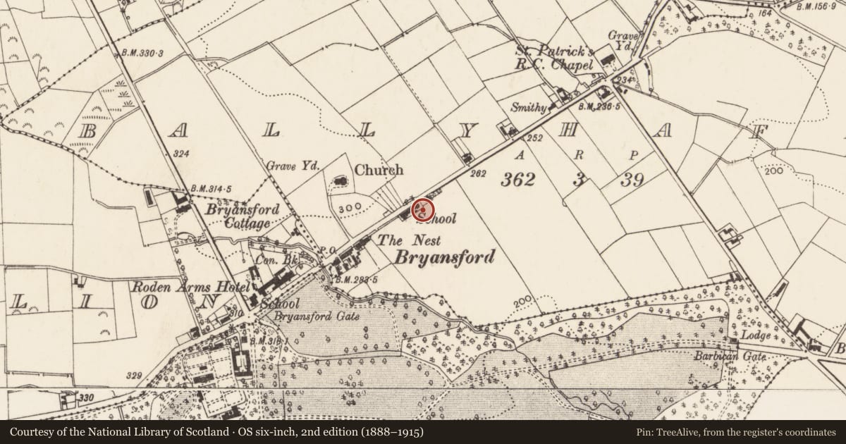 Ordnance Survey six-inch map, 2nd edition (1888–1915) covering the location of Hall, Ballyhafry, Newry, Mourne and Down, with a pin at the register's coordinates