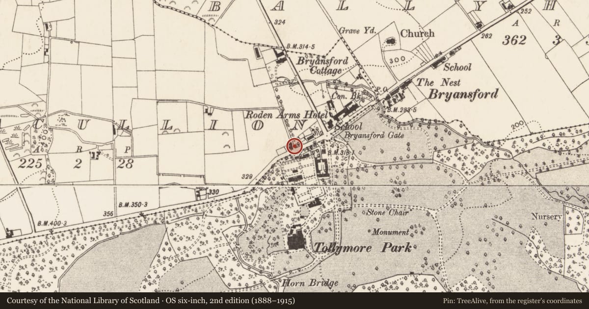 Ordnance Survey six-inch map, 2nd edition (1888–1915) covering the location of 7 Hilltown Road, Aghacullion, Newry, Mourne and Down, with a pin at the register's coordinates