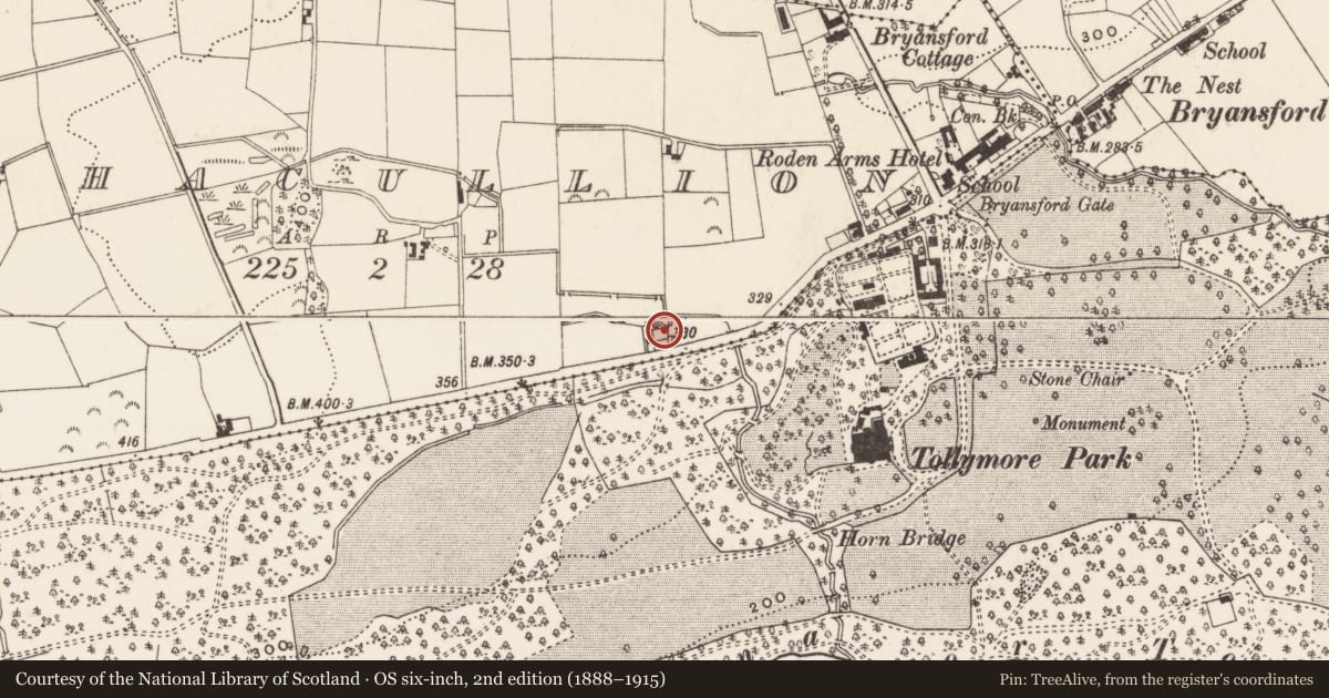 Ordnance Survey six-inch map, 2nd edition (1888–1915) covering the location of 11 Hilltown Road, Aghacullion, Newry, Mourne and Down, with a pin at the register's coordinates