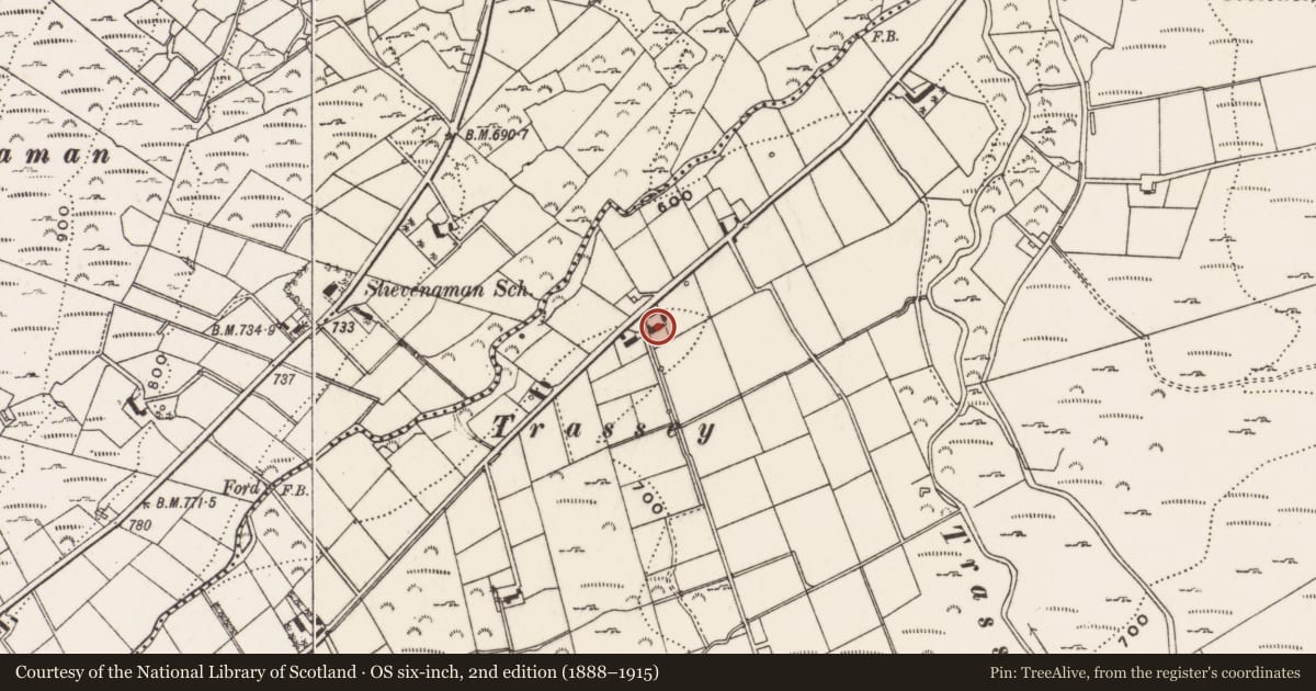 Ordnance Survey six-inch map, 2nd edition (1888–1915) covering the location of Mealmore Lodge, Clonachullion, Newry, Mourne and Down, with a pin at the register's coordinates