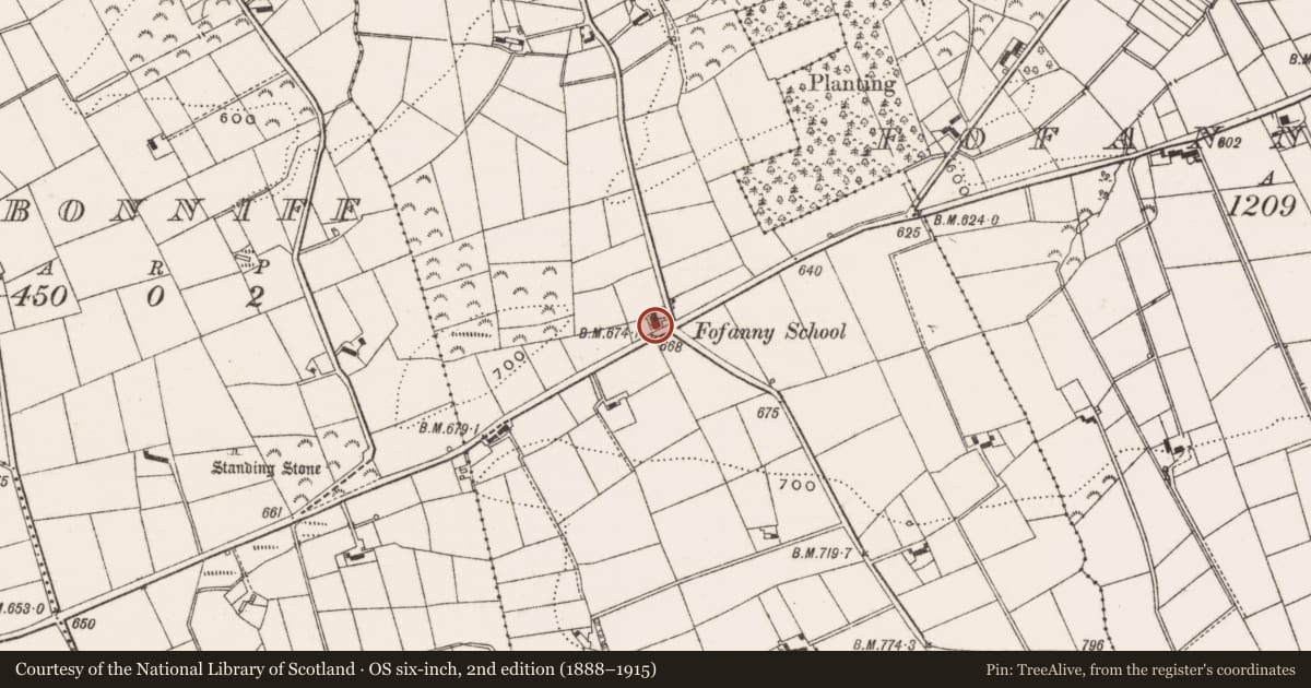 Ordnance Survey six-inch map, 2nd edition (1888–1915) covering the location of 76 Bryansford Road, Fofannybane, Newry, Mourne and Down, with a pin at the register's coordinates
