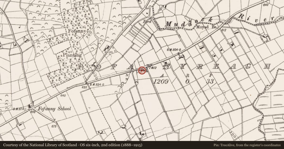 Ordnance Survey six-inch map, 2nd edition (1888–1915) covering the location of Former Steward's House, Fofannyreagh, Newry, Mourne and Down, with a pin at the register's coordinates