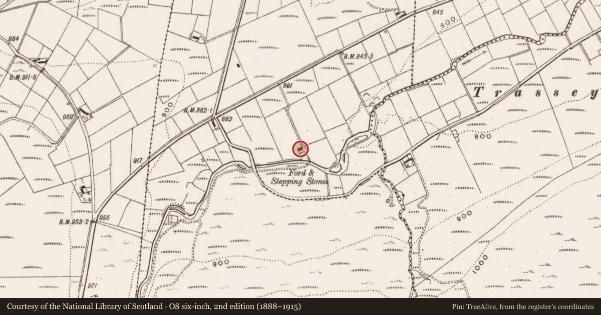 Ordnance Survey six-inch map, 2nd edition (1888–1915) covering the location of House off Slievnaman Road, Moyad, Newry, Mourne and Down, with a pin at the register's coordinates