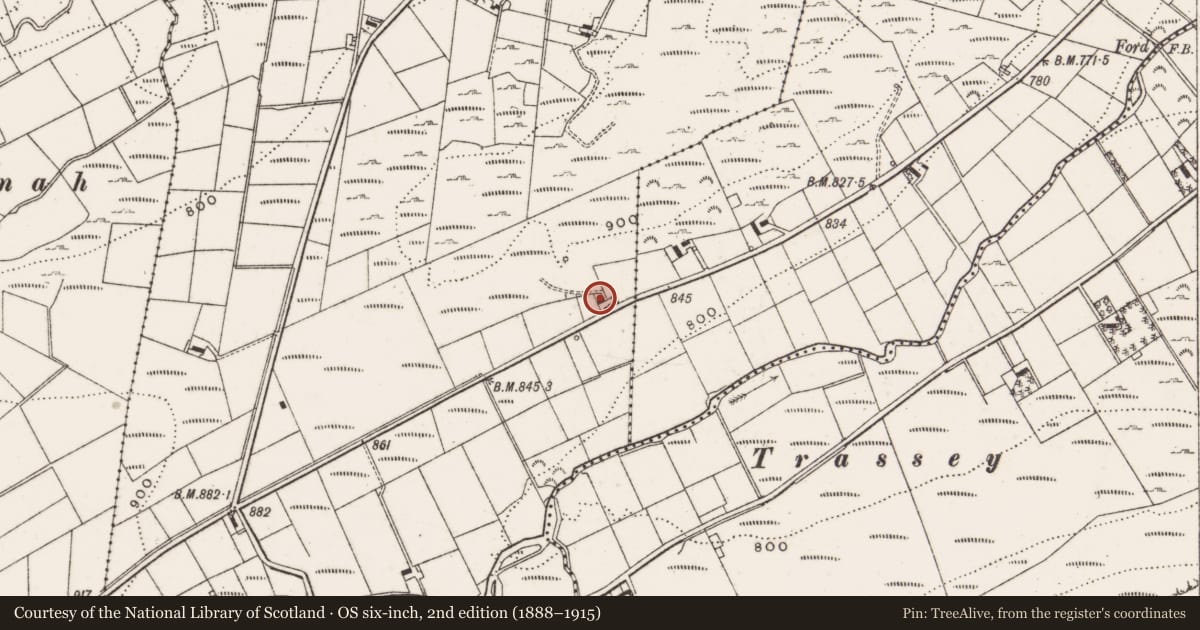 Ordnance Survey six-inch map, 2nd edition (1888–1915) covering the location of 47 Slievenaman Road, Moyad, Newry, Mourne and Down, with a pin at the register's coordinates