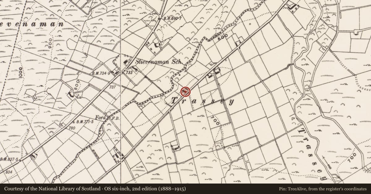 Ordnance Survey six-inch map, 2nd edition (1888–1915) covering the location of Glenmore Cottage, Clonachullion, Newry, Mourne and Down, with a pin at the register's coordinates