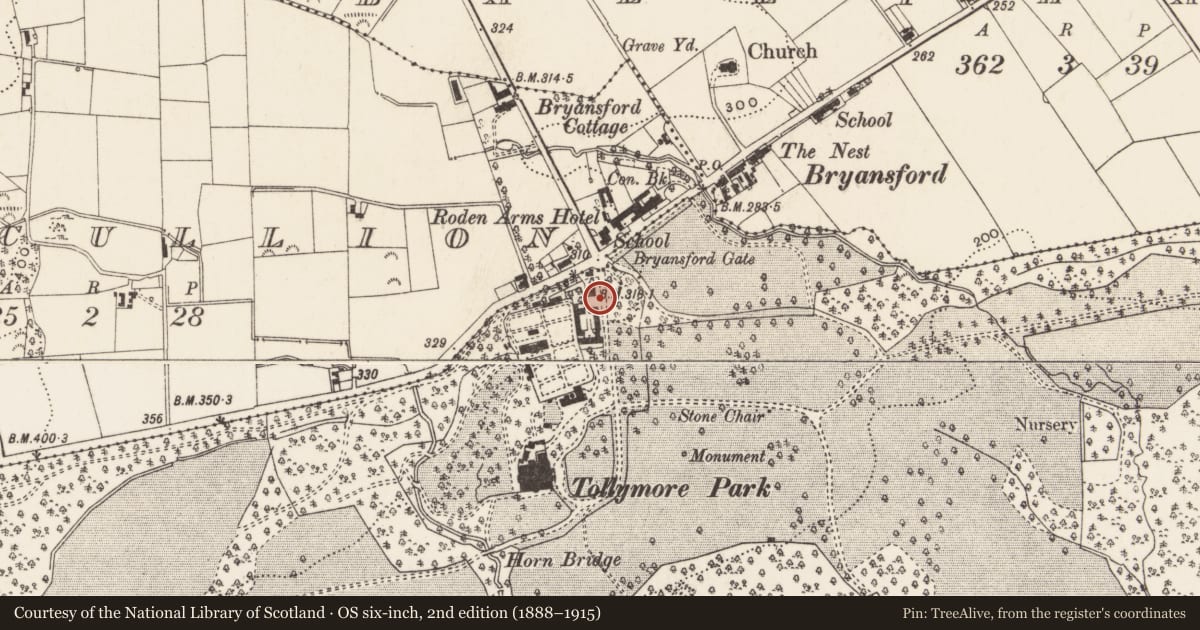 Ordnance Survey six-inch map, 2nd edition (1888–1915) covering the location of Former steward's house, Tollymore Park, Newry, Mourne and Down, with a pin at the register's coordinates