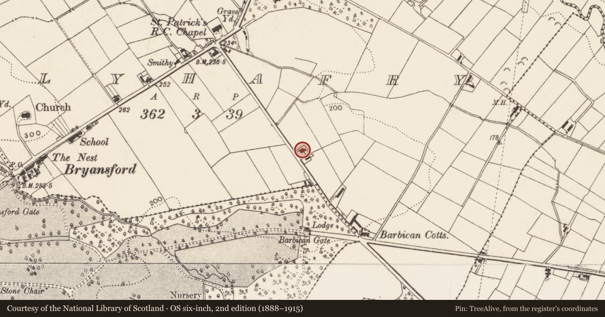 Ordnance Survey six-inch map, 2nd edition (1888–1915) covering the location of 149 Bryansford Road, Ballyhafry, Newry, Mourne and Down, with a pin at the register's coordinates