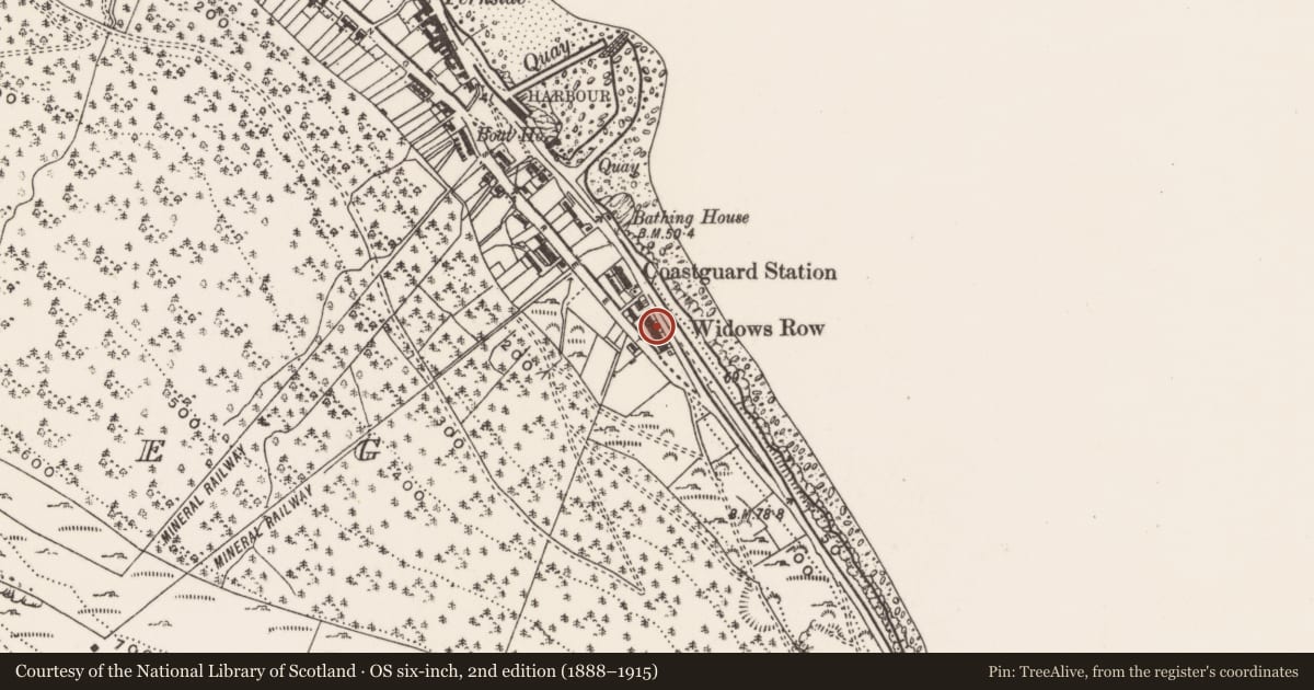 Ordnance Survey six-inch map, 2nd edition (1888–1915) covering the location of 165 South Promenade ('Widows' Row'), Ballaghbeg, Newry, Mourne and Down, with a pin at the register's coordinates