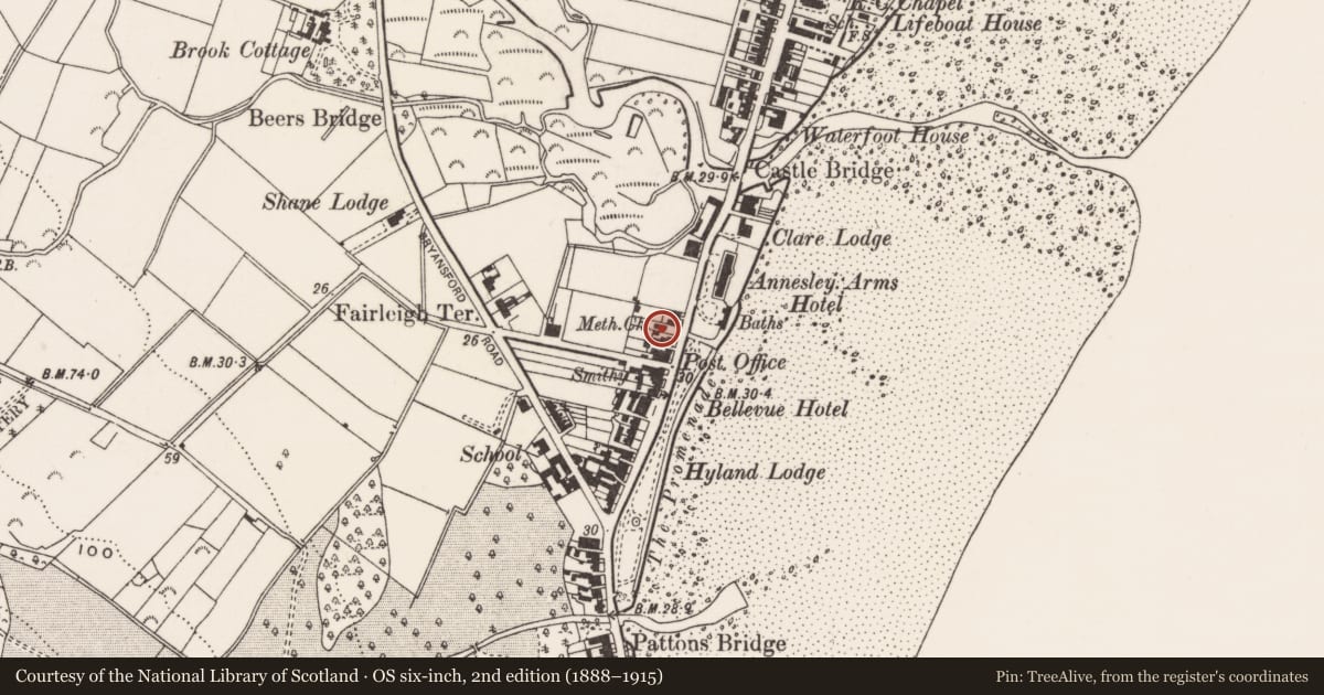 Ordnance Survey six-inch map, 2nd edition (1888–1915) covering the location of Methodist Church, Ballaghbeg, Newry, Mourne and Down, with a pin at the register's coordinates