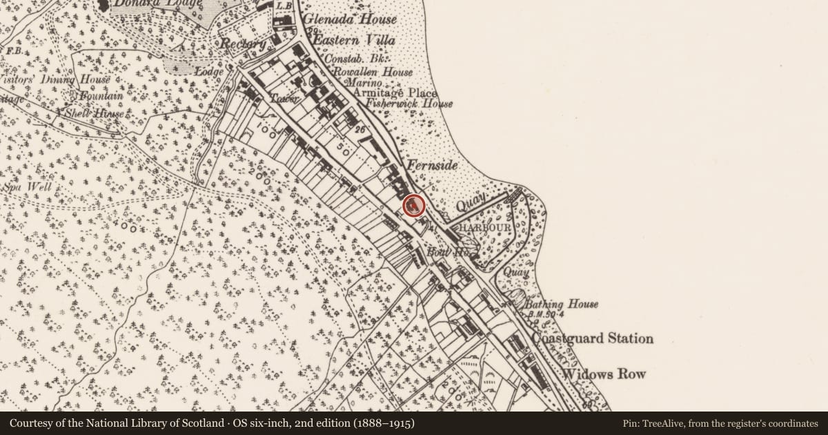 Ordnance Survey six-inch map, 2nd edition (1888–1915) covering the location of Lewsley's Public House, Ballagbeg, Newry, Mourne and Down, with a pin at the register's coordinates