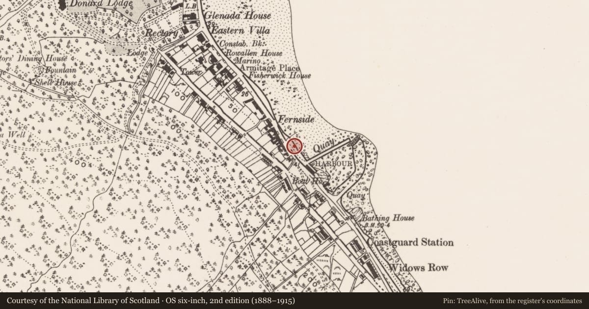 Ordnance Survey six-inch map, 2nd edition (1888–1915) covering the location of 'The Harbour Inn' Public House, Ballagbeg, Newry, Mourne and Down, with a pin at the register's coordinates