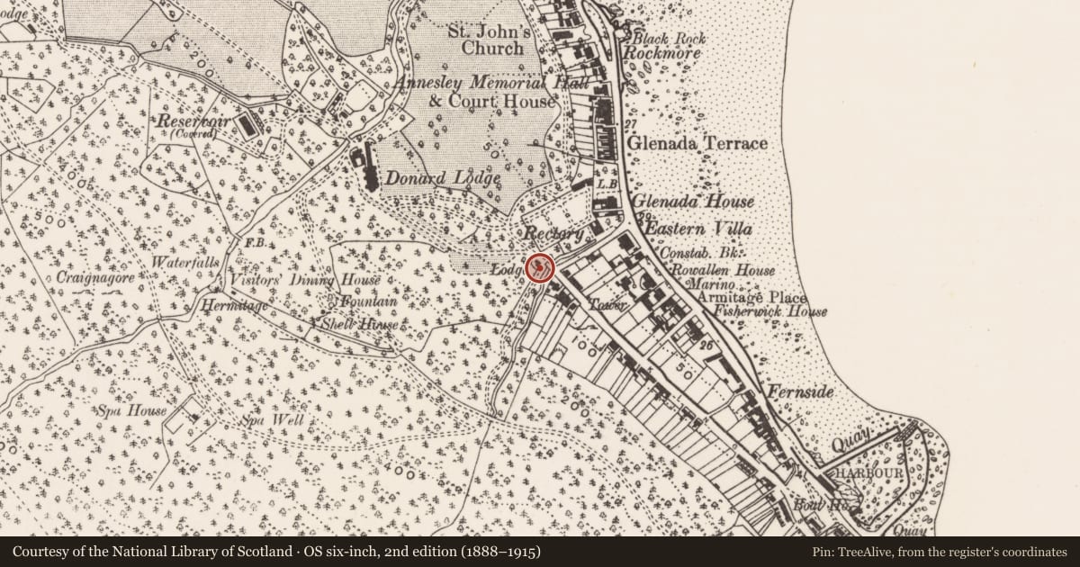 Ordnance Survey six-inch map, 2nd edition (1888–1915) covering the location of Former gate lodge, Ballaghbeg, Newry, Mourne and Down, with a pin at the register's coordinates