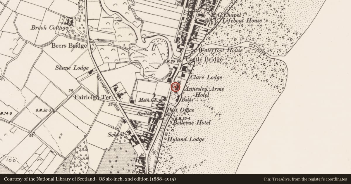 Ordnance Survey six-inch map, 2nd edition (1888–1915) covering the location of War memorial, Ballaghbeg, Newry, Mourne and Down, with a pin at the register's coordinates