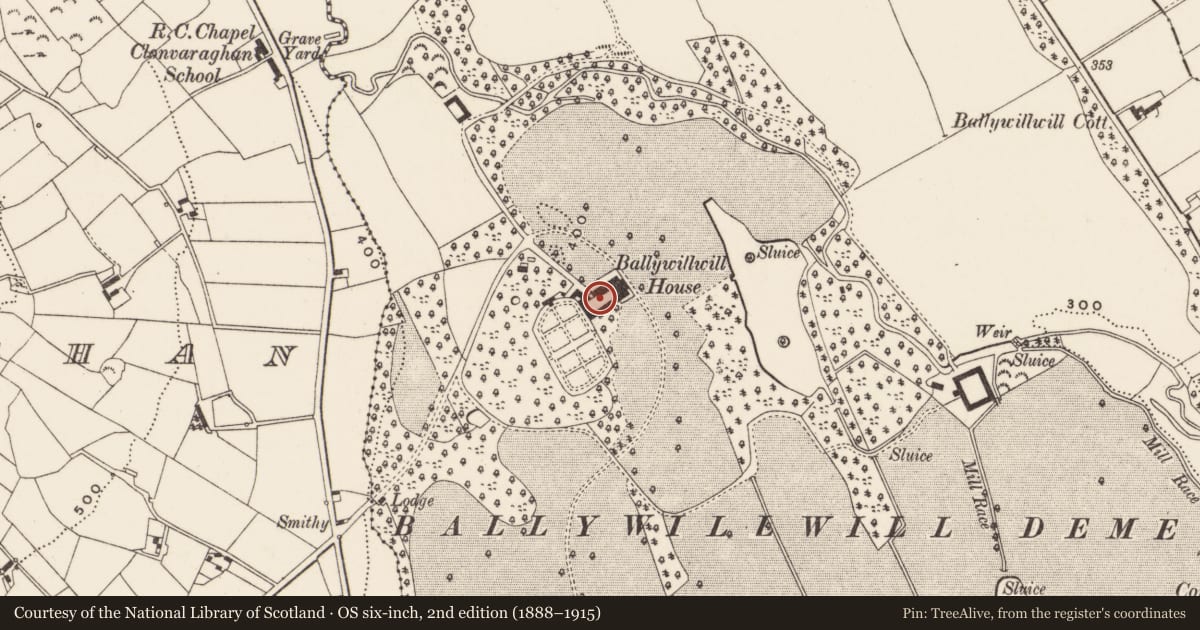 Ordnance Survey six-inch map, 2nd edition (1888–1915) covering the location of Coach Yard, Newry, Mourne and Down, with a pin at the register's coordinates