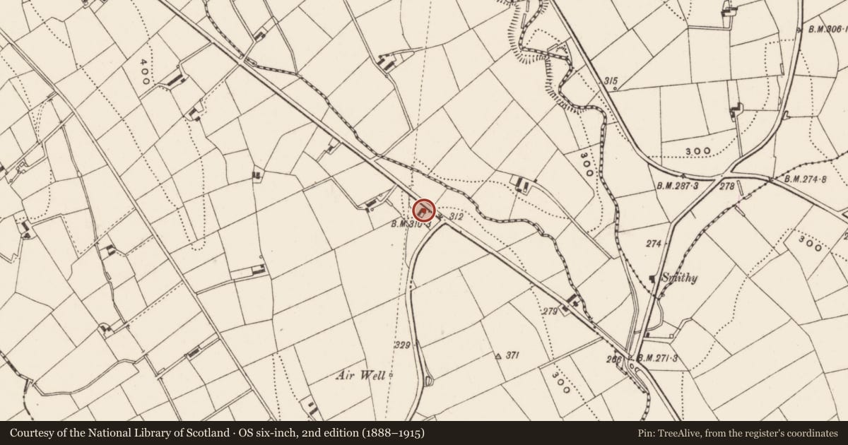 Ordnance Survey six-inch map, 2nd edition (1888–1915) covering the location of Kinelarty, Drumnaquoile, Newry, Mourne and Down, with a pin at the register's coordinates