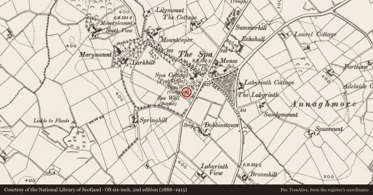 Ordnance Survey six-inch map, 2nd edition (1888–1915) covering the location of WELLS, Newry, Mourne and Down, with a pin at the register's coordinates