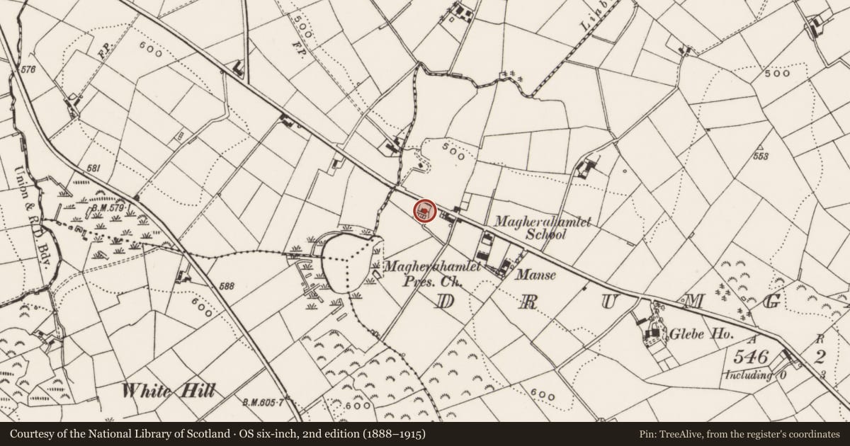 Ordnance Survey six-inch map, 2nd edition (1888–1915) covering the location of 94 Magherahamlet Road, Newry, Mourne and Down, with a pin at the register's coordinates